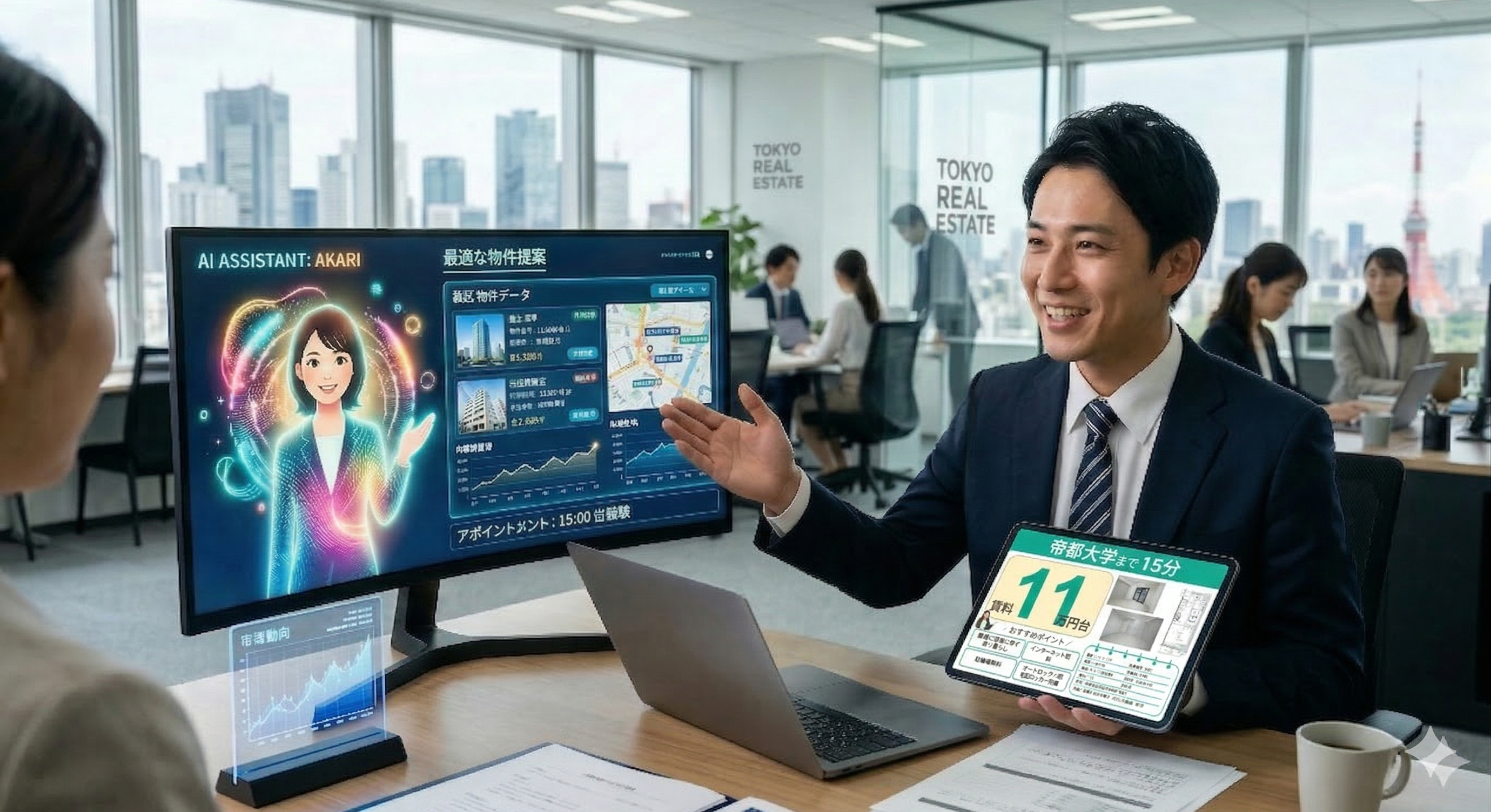 不動産営業マンとAIアシスタントのイメージ